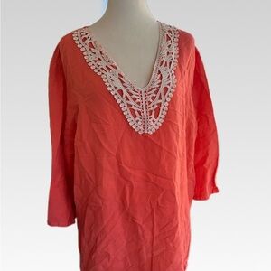 Premise Coral Lace V-Neck Blouse size XXL